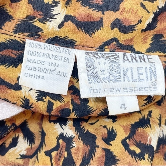 Vintage ANNE KLEIN 80s Animal Print Cheetah Button Up Blouse Shoulder Pads Sz 4 - Picture 7 of 7